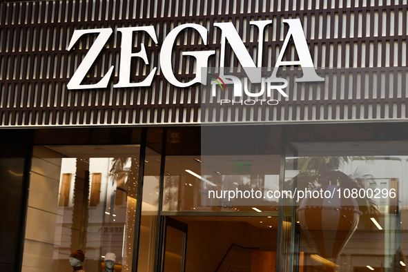 Zegna ogo is seen at the store at Rodeo Drive in Beverly Hills, United States on November 13, 2023. 