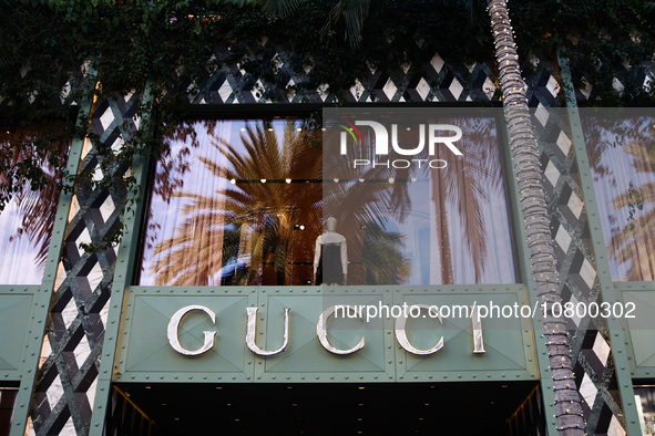 Gucci logo is seen at the store at Rodeo Drive in Beverly Hills, United States on November 13, 2023. 