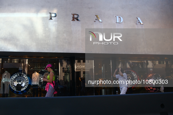 Prada logo is seen at the store at Rodeo Drive in Beverly Hills, United States on November 13, 2023. 