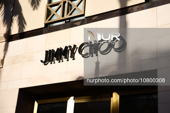 Jimmy Choo logo is seen at the store at Rodeo Drive in Beverly Hills, United States on November 13, 2023. 