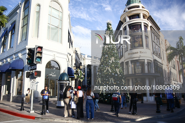 Christmas tree is seen at Rodeo Drive in Beverly Hills, United States on November 13, 2023. 