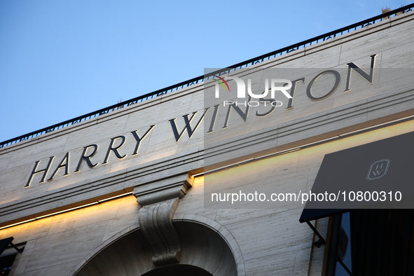 Harry Winston logo is seen at the store at Rodeo Drive in Beverly Hills, United States on November 13, 2023. 