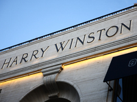 Harry Winston logo is seen at the store at Rodeo Drive in Beverly Hills, United States on November 13, 2023. (