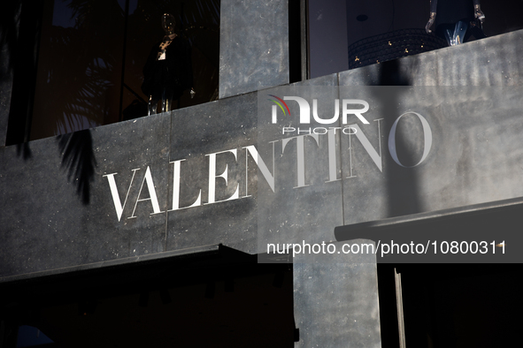 Valentino logo is seen at the store at Rodeo Drive in Beverly Hills, United States on November 13, 2023. 