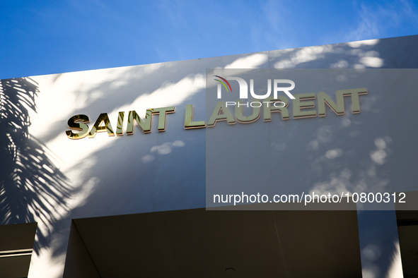 Saint Laurent logo is seen at the store at Rodeo Drive in Beverly Hills, United States on November 13, 2023. 