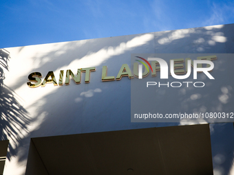 Saint Laurent logo is seen at the store at Rodeo Drive in Beverly Hills, United States on November 13, 2023. (