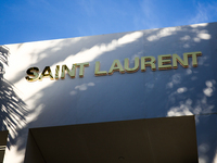 Saint Laurent logo is seen at the store at Rodeo Drive in Beverly Hills, United States on November 13, 2023. (