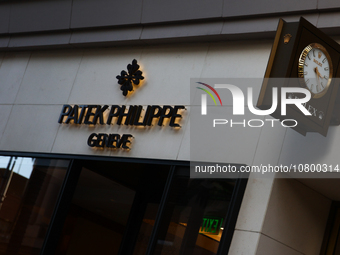 Patek Philippe and Rolex logos are seen at the store at Rodeo Drive in Beverly Hills, United States on November 13, 2023. (