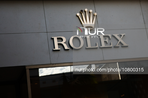 Rolex logo is seen at the store at Rodeo Drive in Beverly Hills, United States on November 13, 2023. 