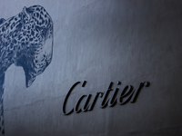 Cartier logo is seen at the store at Rodeo Drive in Beverly Hills, United States on November 13, 2023. (