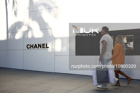 Chanel logo is seen at the store at Rodeo Drive in Beverly Hills, United States on November 13, 2023. 