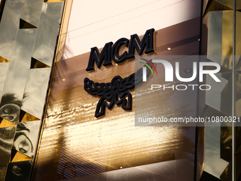 MCM logo is seen at the store at Rodeo Drive in Beverly Hills, United States on November 13, 2023. (