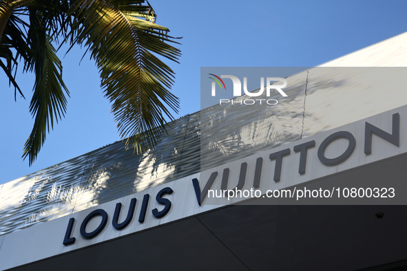 Louis Vuitton logo is seen at the store at Rodeo Drive in Beverly Hills, United States on November 13, 2023. 