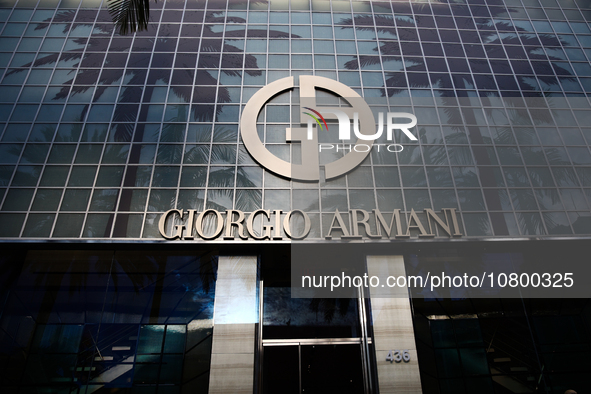 Giorgio Armani logo is seen at the store at Rodeo Drive in Beverly Hills, United States on November 13, 2023. 