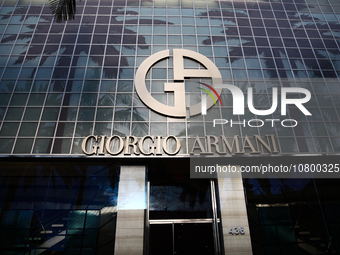 Giorgio Armani logo is seen at the store at Rodeo Drive in Beverly Hills, United States on November 13, 2023. (