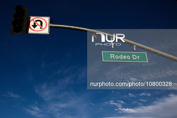 Street sign is seen at Rodeo Drive in Beverly Hills, United States on November 13, 2023. 