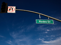 Street sign is seen at Rodeo Drive in Beverly Hills, United States on November 13, 2023. (