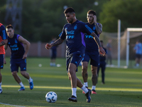 Cristian 'Cuti' Romero kicks the ball during a training session at 'Lionel Andres Messi' Training Camp on November 14, 2023 in Ezeiza, Argen...