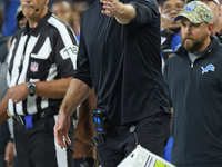 Detroit Lions head coach Dan Campbell reacts to a play during the second half of an NFL football game between the Chicago Bears and the Detr...