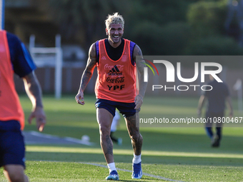 Rodrigo de Paul during a training session at 'Lionel Andres Messi' Training Camp on November 14, 2023 in Ezeiza, Argentina. (