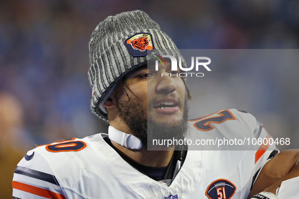 Chicago Bears running back Travis Homer (20) walks off the field after the conclusion of an NFL football game between the Chicago Bears and...