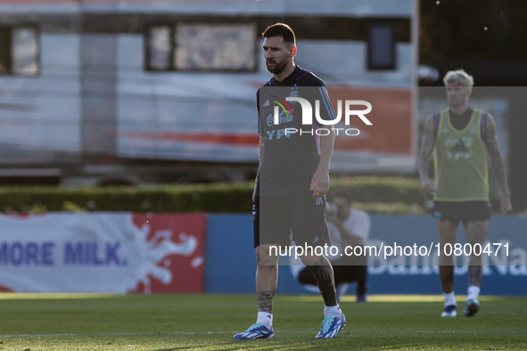 Lionel Messi during a training session at 'Lionel Andres Messi' Training Camp on November 14, 2023 in Ezeiza, Argentina. 