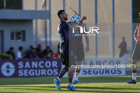 Lionel Messi during a training session at 'Lionel Andres Messi' Training Camp on November 14, 2023 in Ezeiza, Argentina. 