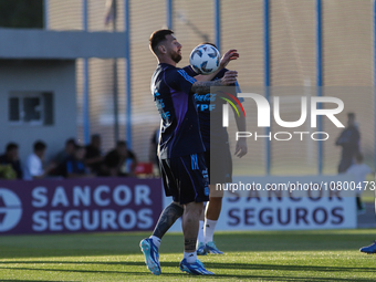 Lionel Messi during a training session at 'Lionel Andres Messi' Training Camp on November 14, 2023 in Ezeiza, Argentina. (