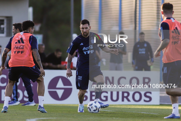 Lionel Messi during a training session at 'Lionel Andres Messi' Training Camp on November 14, 2023 in Ezeiza, Argentina. 