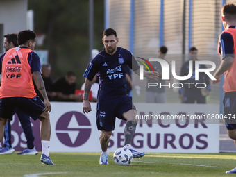 Lionel Messi during a training session at 'Lionel Andres Messi' Training Camp on November 14, 2023 in Ezeiza, Argentina. (