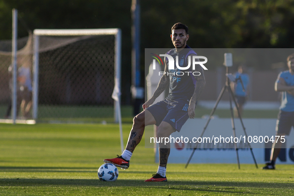 Leandro Paredes during a training session at 'Lionel Andres Messi' Training Camp on November 14, 2023 in Ezeiza, Argentina. 