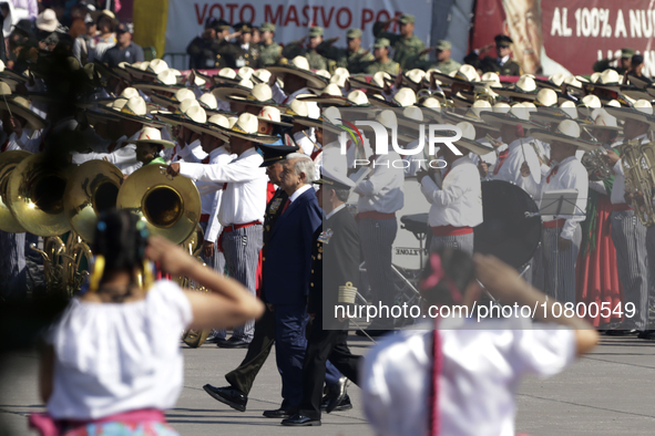 November 20, 2023, Mexico City, Mexico: The president of Mexico, Andres Manuel Lopez Obrador, accompanied by the secretaries of the National...