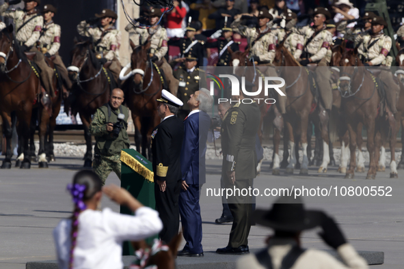 November 20, 2023, Mexico City, Mexico: The president of Mexico, Andres Manuel Lopez Obrador, accompanied by the secretaries of the National...