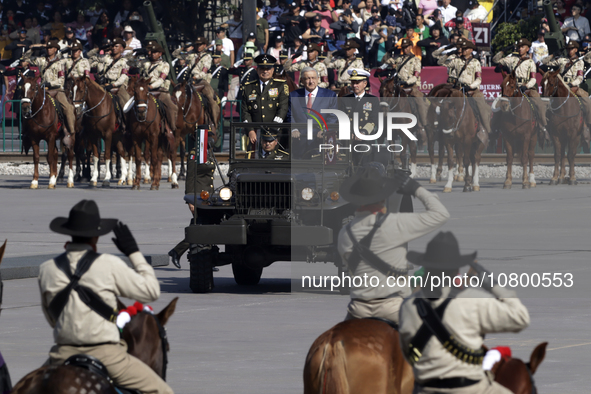 November 20, 2023, Mexico City, Mexico: The president of Mexico, Andres Manuel Lopez Obrador, accompanied by the secretaries of the National...