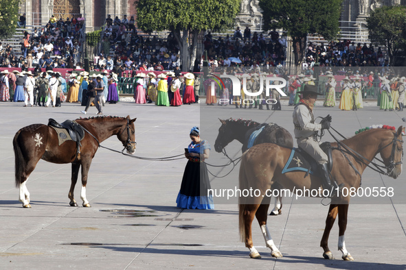 November 20, 2023, Mexico City, Mexico: Military personnel participate in costumes in the representations of scenes from the Mexican Revolut...