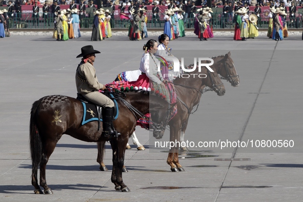 November 20, 2023, Mexico City, Mexico: Military personnel participate in costumes in the representations of scenes from the Mexican Revolut...