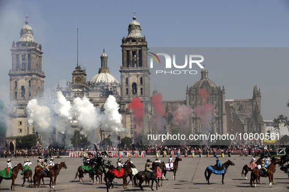 November 20, 2023, Mexico City, Mexico: Military personnel participate in costumes in the representations of scenes from the Mexican Revolut...