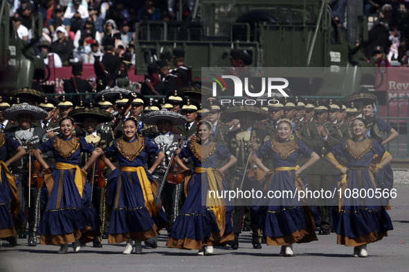 November 20, 2023, Mexico City, Mexico: Military personnel participate in costumes in the representations of scenes from the Mexican Revolut...