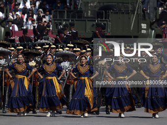 November 20, 2023, Mexico City, Mexico: Military personnel participate in costumes in the representations of scenes from the Mexican Revolut...