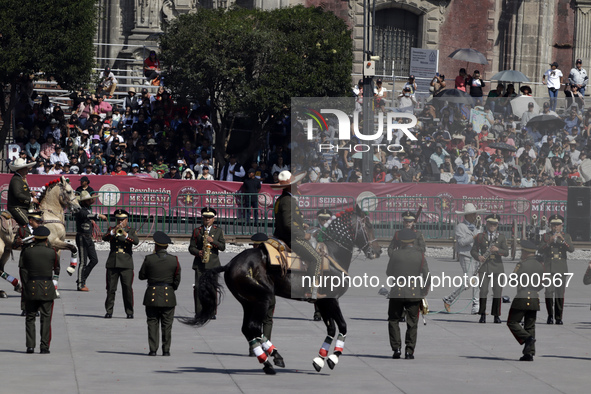 November 20, 2023, Mexico City, Mexico: Military personnel participate in costumes in the representations of scenes from the Mexican Revolut...