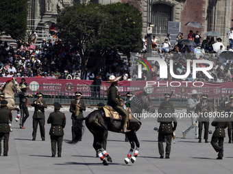 November 20, 2023, Mexico City, Mexico: Military personnel participate in costumes in the representations of scenes from the Mexican Revolut...