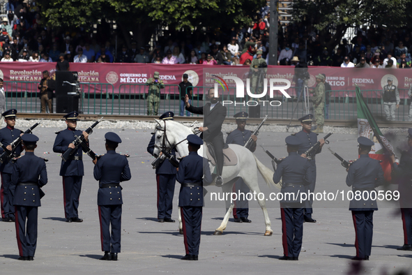 November 20, 2023, Mexico City, Mexico: Military personnel participate in costumes in the representations of scenes from the Mexican Revolut...