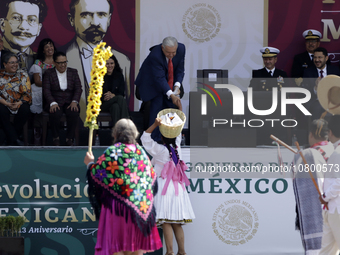 November 20, 2023, Mexico City, Mexico: The president of Mexico, Andres Manuel Lopez Obrador presides over the Civic Military Parade for the...