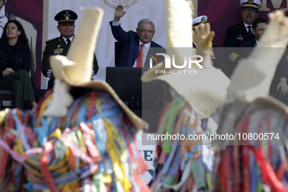 November 20, 2023, Mexico City, Mexico: The president of Mexico, Andres Manuel Lopez Obrador presides over the Civic Military Parade for the...