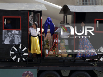 November 20, 2023, Mexico City, Mexico: Military personnel participate in costumes in the representations of scenes from the Mexican Revolut...