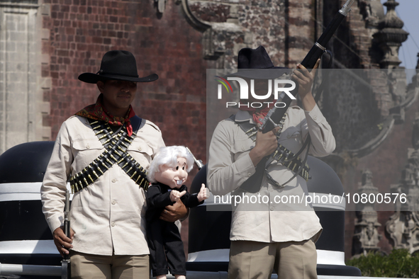 November 20, 2023, Mexico City, Mexico: Military personnel participate in costumes in the representations of scenes from the Mexican Revolut...