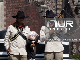 November 20, 2023, Mexico City, Mexico: Military personnel participate in costumes in the representations of scenes from the Mexican Revolut...