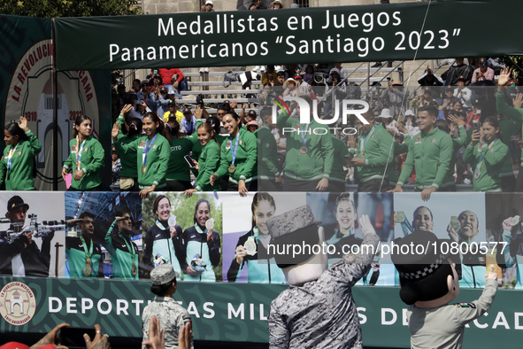 November 20, 2023, Mexico City, Mexico: Medal-winning athletes at the ''Santiago 2023'' Pan American Games in the Civic Military Parade for...