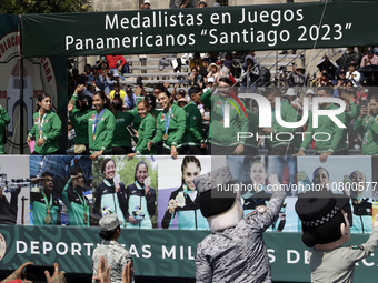 November 20, 2023, Mexico City, Mexico: Medal-winning athletes at the ''Santiago 2023'' Pan American Games in the Civic Military Parade for...