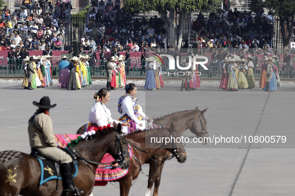 November 20, 2023, Mexico City, Mexico: Military personnel participate in costumes in the representations of scenes from the Mexican Revolut...